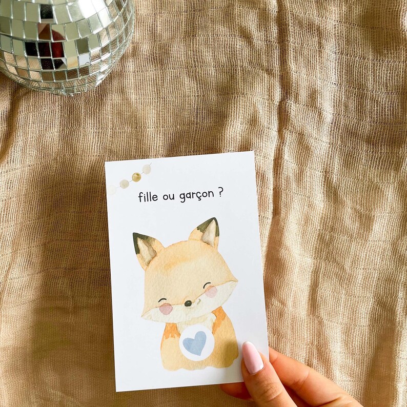 Carte à gratter - gender reveal - carte sexe bébé à gratter - carte à gratter annonce sexe bébé - fille ou garçon ? - petit renard Garçon
