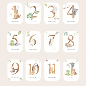 Cartes étapes bébé - Première année bébé - Mois anniversaires - 1ère année - grossesse - animaux jungle - Australie - animaux aquarelle Classique