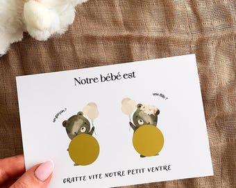 Carte à gratter - gender reveal - carte sexe bébé à gratter - carte à gratter annonce sexe bébé - fille ou garçon ? oursons