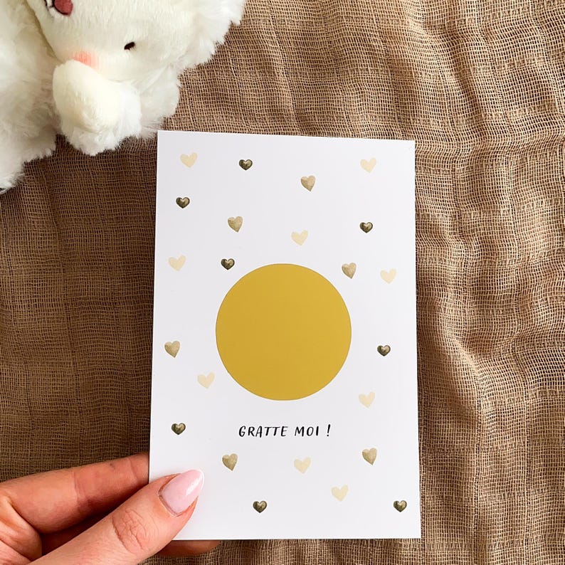 Scratch card - surprise message - surprise scratch card - announcement scratch card - personalized message card - brown hearts image 1