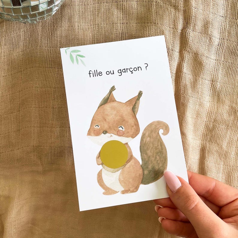 Carte à gratter - gender reveal - carte sexe bébé à gratter - carte à gratter annonce sexe bébé - fille ou garçon ? - Écureuil image 1