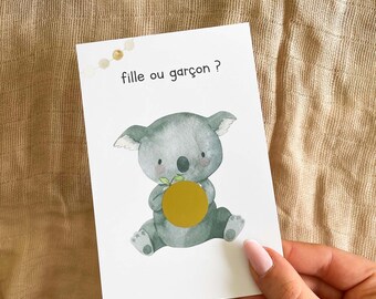 Carte à gratter - gender reveal - carte sexe bébé à gratter - carte à gratter annonce sexe bébé - fille ou garçon ? - koala