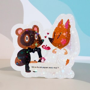 Sticker à l'unité - Mariage Tom Nook et Rounard - Sticker animal crossing humoristique - Animal crossing x références françaises