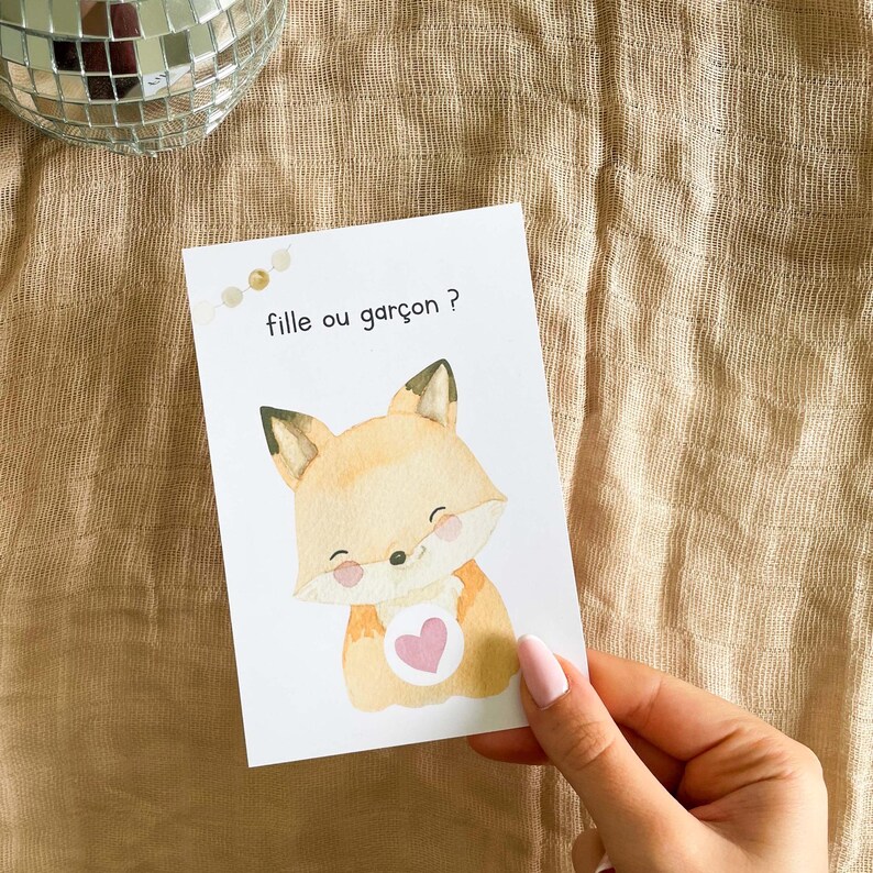 Carte à gratter - gender reveal - carte sexe bébé à gratter - carte à gratter annonce sexe bébé - fille ou garçon ? - petit renard Fille
