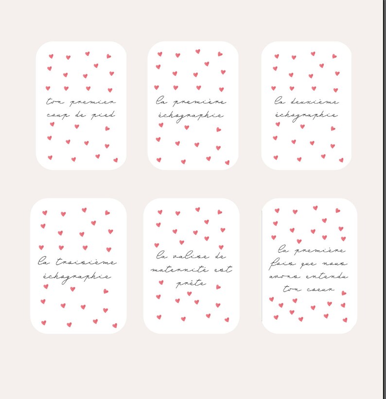 Cartes étapes bébé - Première année bébé - Mois anniversaires - 1ère année - grossesse - coeur rouge + cartes maman