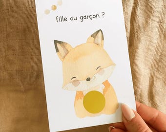 Carte à gratter - gender reveal - carte sexe bébé à gratter - carte à gratter annonce sexe bébé - fille ou garçon ? - petit renard
