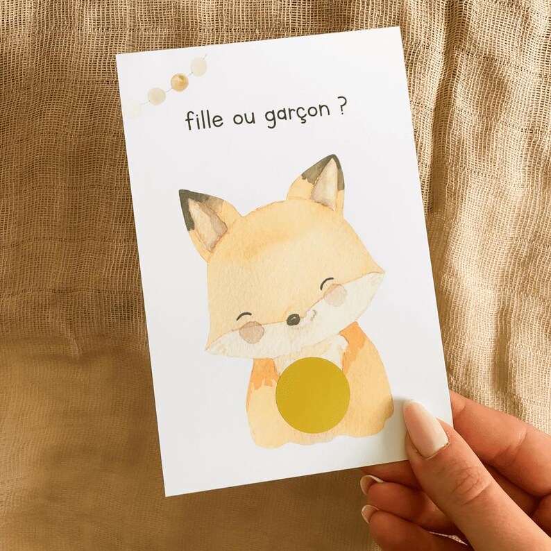 Carte à gratter - gender reveal - carte sexe bébé à gratter - carte à gratter annonce sexe bébé - fille ou garçon ? - petit renard image 1