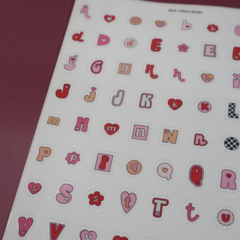 Retro love alphabet sticker sheet, scrapbooking alphabet, alphabet, hearts - scrapbooking stickers, junk journal, bullet journal image 7