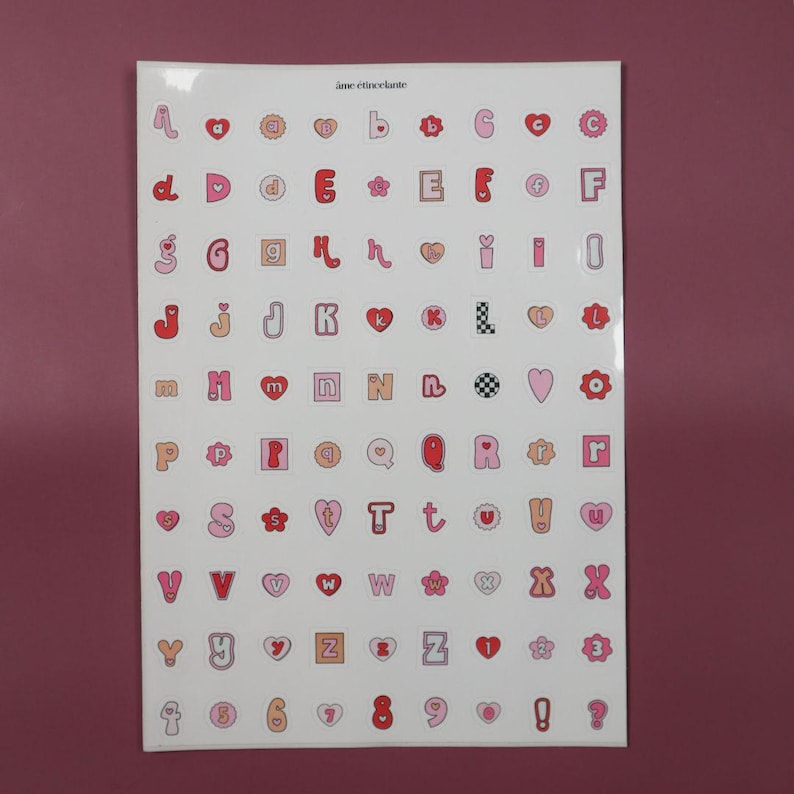 Retro love alphabet sticker sheet, scrapbooking alphabet, alphabet, hearts - scrapbooking stickers, junk journal, bullet journal image 6