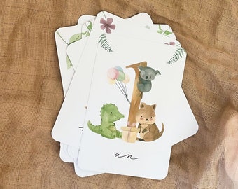 Cartes étapes bébé - Première année bébé - Mois anniversaires - 1ère année - grossesse - animaux  jungle - Australie - animaux aquarelle