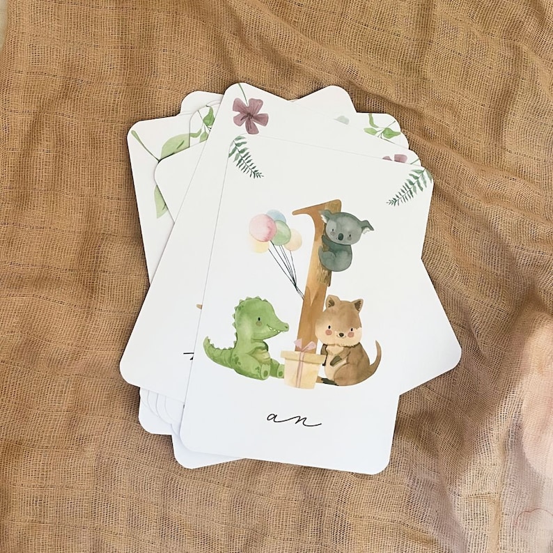 Cartes étapes bébé - Première année bébé - Mois anniversaires - 1ère année - grossesse - animaux jungle - Australie - animaux aquarelle image 1