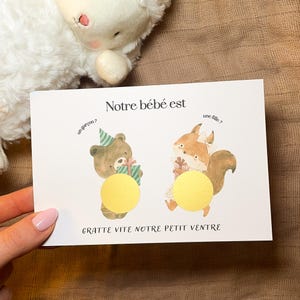 Carte à gratter - gender reveal - carte sexe bébé à gratter - carte à gratter annonce sexe bébé - fille ou garçon ? animaux aquarelle