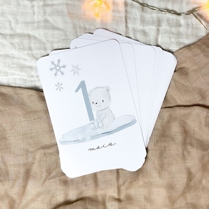 Baby milestone card - First year milestone card - Birthday month - Baby development card - Birth gift - Watercolor North Pole