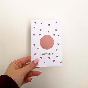 Carte à gratter - message surprise - carte surprise à gratter - carte à gratter annonce - carte message personnalisé - coeurs Rose gold