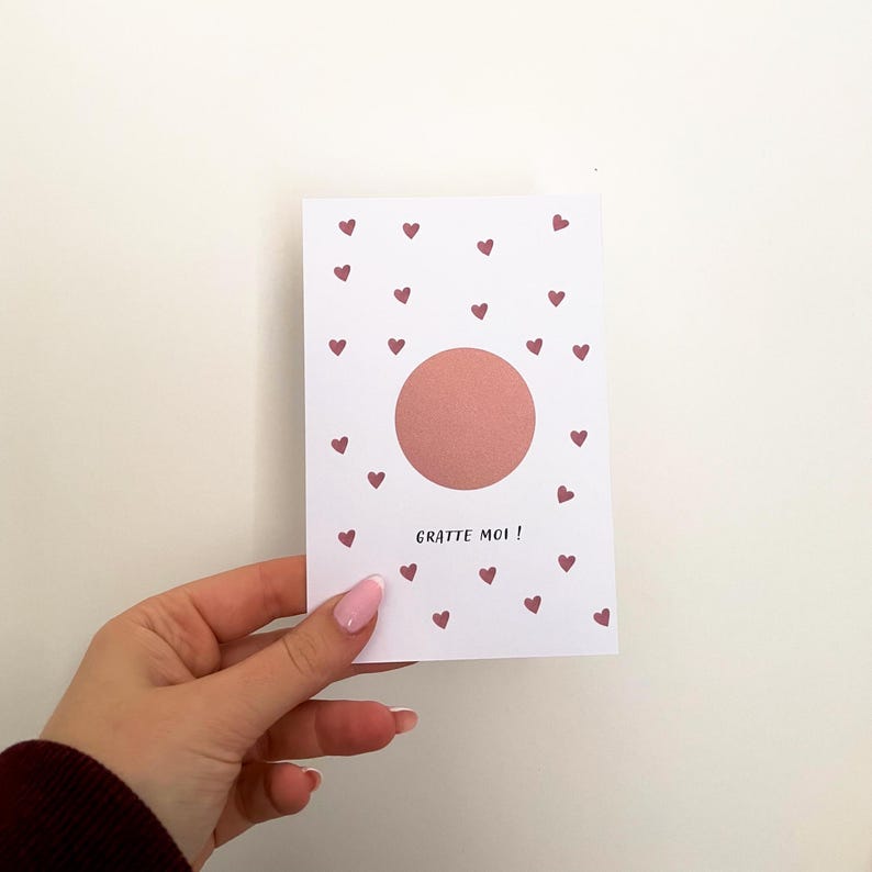 Carte à gratter - message surprise - carte surprise à gratter - carte à gratter annonce - carte message personnalisé - coeurs Rose gold
