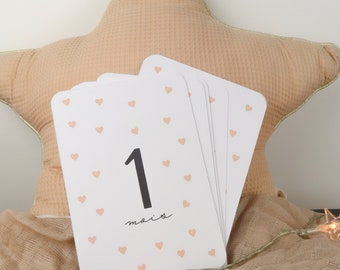 Cartes étapes bébé - Première année bébé - Mois anniversaires - 1ère année - coeur rose - anglais - français - allemand - espagnol - italien