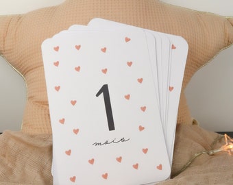 Pregnancy milestone cards - 9 months with baby - Pregnancy month - pregnancy - Red heart - heart