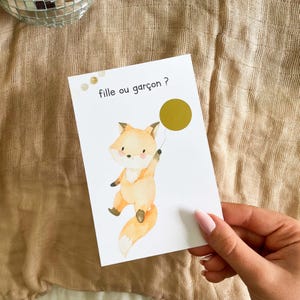 Carte à gratter - gender reveal - carte sexe bébé à gratter - carte à gratter annonce sexe bébé - fille ou garçon ? - ballon et renard