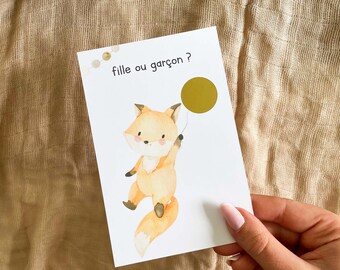 Carte à gratter - gender reveal - carte sexe bébé à gratter - carte à gratter annonce sexe bébé - fille ou garçon ? - ballon et renard