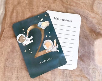 Cartes étapes bébé - Deuxième année bébé - Mois anniversaires - 2eme année - astronaute - anglais - français - allemand - espagnol - italien