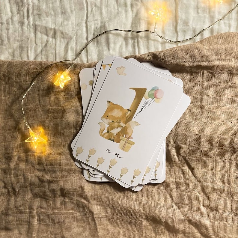 Cartes étapes bébé - Première année bébé - Mois anniversaires - 1ère année - Renard - anglais - français - allemand - espagnol - italien image 4