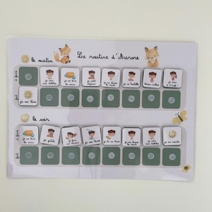 Rutina diaria Montessori - rutina matutina y vespertina para niños - planificador infantil - tabla de rutinas - zorro - dinosaurio