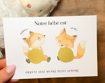 Carte à gratter - gender reveal - carte sexe bébé à gratter - carte à gratter annonce sexe bébé - fille ou garçon ? Renard