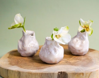 Handgeformte Minivasen | Einzelstücke | Miniaturvase aus Keramik | Weiß | kleine Vasen mit unregelmäßiger, organischer Form