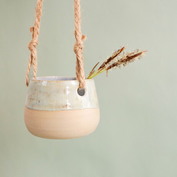 Hanging ceramic planter - handmade | green-blue-brown | hanging basket | small hanging pot for houseplants & mini plants