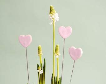 Keramikstecker (3er-Set) | Blumenstecker | Pflanzenstecker | rosa | handgemacht | kleine Herzen aus Keramik | liebevolle Pflanzendekoration