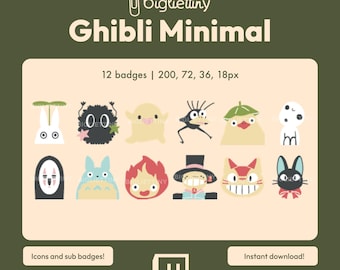 Insignias minimalistas inspiradas en Studio Ghibli para suscriptores / Twitch, YouTube, Discord, Instagram, Notion / Insignias Bit, Insignias de suscriptor de Twitch, Stream, Iconos