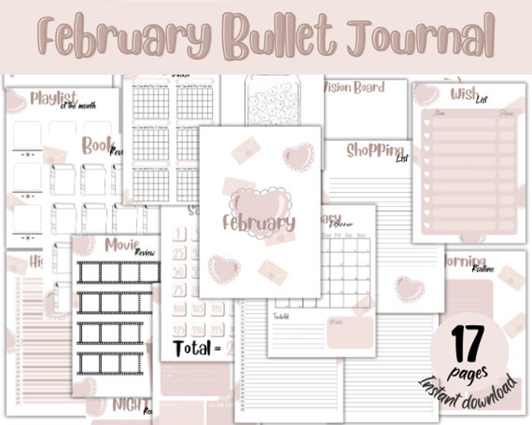 February Journal ~ Bullet Journal ~ Digital ~ Pdf ~ Journal Pages ...