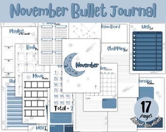 November journal ~ bullet journal ~ digital ~ pdf ~ journal pages ~ Printable ~ pre-made journal ~ notebook ~ monthly planner
