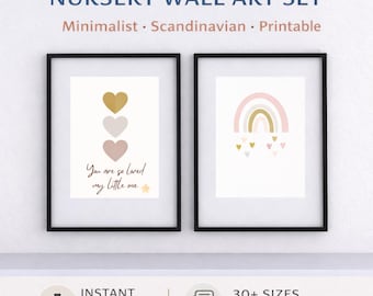 Nursery Wall Art Set, Minimalist Kids Prints, Scandinavian Baby Room Decor, Neutral Nursery Gallery Set, Printable Download
