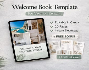 Beach Style Vacation Rental Welcome Book Template, Editable Canva Host Guide (Digital Download)
