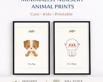 Nursery Wall Art Set, Baby Room Printable, Minimalist Kids Prints, Scandinavian Neutral Decor, Nursery Gallery Set Download