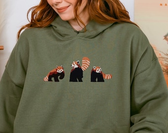 Bluza z kapturem Red Panda haftowana, uroczy haftowany sweter ze zwierzętami prezent dla niej