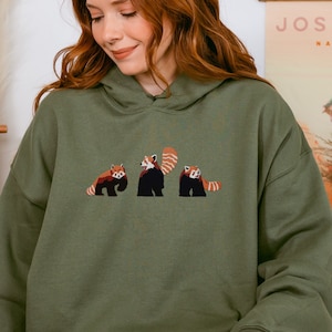 Red Panda Embroidered Hoodie, Cute Animal Embroidery Sweatshirt Gift for Her