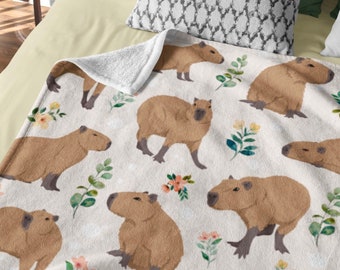 Capybara Baby Decke - Floral Minky Überwurf Decke für Capybara Liebhaber, Carpincho Home Decor Bestfriend Geschenk für sie, Capy Flower Mom Geschenke