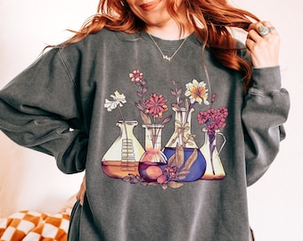 Sudadera de científico de laboratorio, sudadera con colores florales cómodos para profesores de química y biología, regalo de técnico de laboratorio médico para mujeres en ciencia