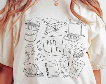 Promovendusshirt, grappige promotie-afstudeercadeaus, T-shirt doctoraatsdoodle comfortkleuren, cadeau voor promovendus
