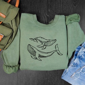 Whale Embroidered Sweatshirt, Marine Biology Crewneck, Biology Teacher Gift, Blue Whale Orca Sea Creatures Embroidery