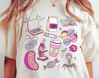 Microbiology Shirt, DNA Molecular Biology Microbiologist PhD Graduation Gift, Nerdy Geeky Lab Week Laboratory Science Comfort Colors T-Shirt