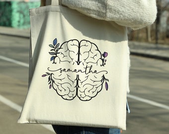 Personalized Neuroscience Tote Bag, Custom Neuro ICU Nurse Gifts, Neuro Nurse Brain Doctor Neurologist Neuroscientist PhD Graduation Gift