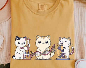 Funny Cat Science Teacher Shirt, Chemistry MLT Medical Laboratory Science PhD Graduation Gifts, Microbiology DNA Molecular Biology T-Shirt