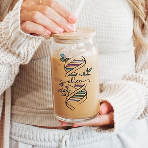 Personalized DNA Cup, Custom Molecular Biology Laboratory Glass Mug, Biochemistry PhD Graduation Gift, Genetic Counselor Bioinformatics Gift