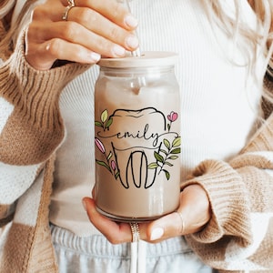 Personalized Dental Hygiene Sipper Cup, Custom Dental Assistant, Dental Nurse, Dentist Glass Mug, Orthodontics Graduation Gifts
