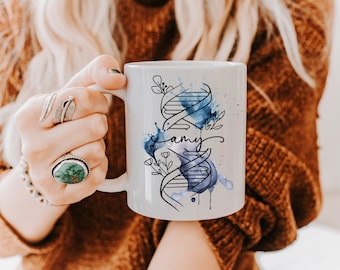 Mug ADN personnalisé, tasse à café biologie moléculaire génétique, laboratoire médical MLT, cadeaux biochimie personnalisés conseiller en génétique, doctorat cadeau pour elle