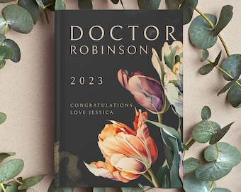 Regalo personalizado para doctor, nuevo diario para doctor, cuaderno floral con nombre personalizado para doctorado, graduación de la facultad de medicina, regalo de graduación de doctorado para ella