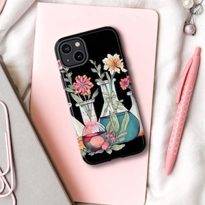 Floral Beakers Chemistry Teacher Phone Case, Laboratory Scientist, Lab Technician Cover for iPhone / Samsung, Organic Chemist Teacher Gift